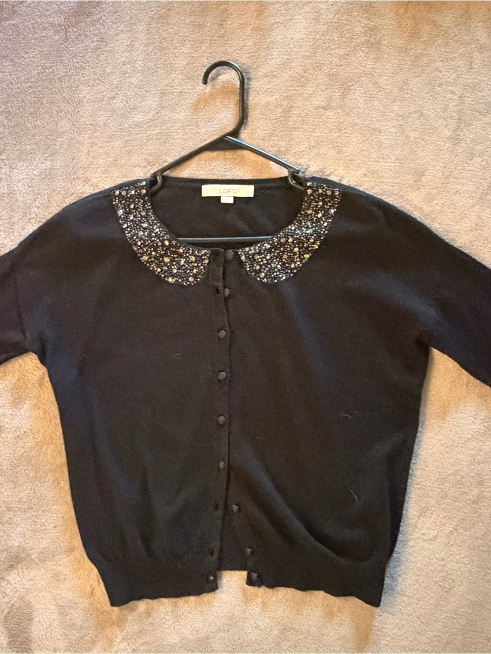LOFT Black Cardigan with Beaded Peter Pan Collar Size S